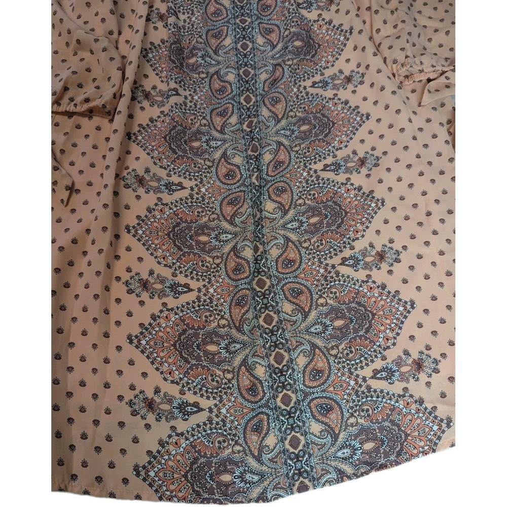 Luxology Boho Peach Paisley Off-the-Shoulder Lined Mini Dress - Size 8 - Picture 3 of 15